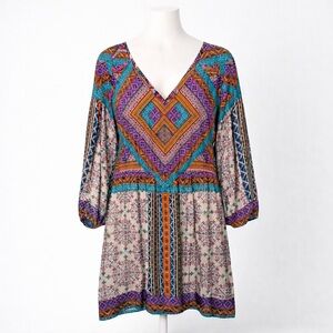 GIBSON LATIMER Boho Print Tunic Top Mini Dress (XL)